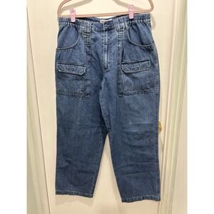 Boca Men's Blue Regular Fit Straight Elastic Waist Cargo Pocket Jeans  36 X 29